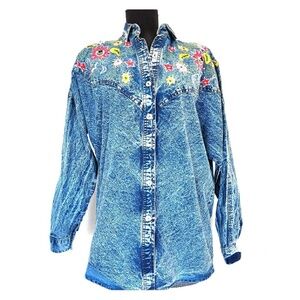 Vintage 80s Acid Washed Embroidered Denim Jacket